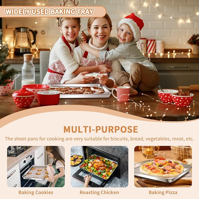 Stainless Steel Baking Sheet Set of 2, Deedro Cookie Sheet Metal Baking Pan - Image 3