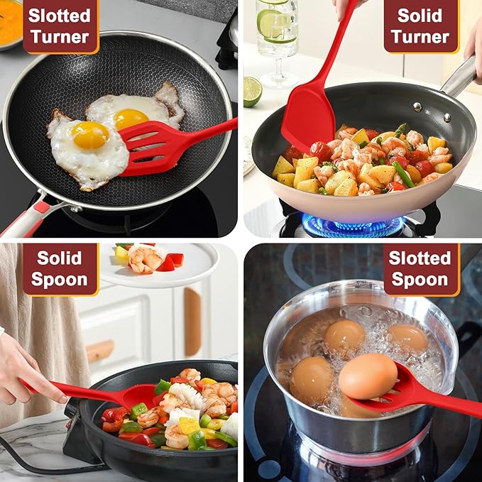 P&P CHEF Kitchen Utensil Set, 4 Pieces Non-stick Silicone Cooking Utensils - Image 4