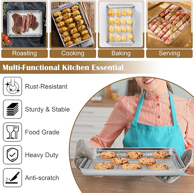 E-far Baking Sheet with Wire Rack, Stainless Steel Cookie Sheets Pan & Cooling - Image 4