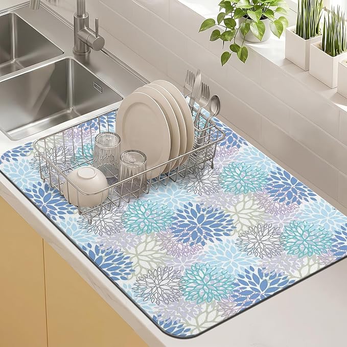 Kitchen Countertop Dish Drying Mat, Super Absorbent Coffee Bar Mat by Kuyig+Home