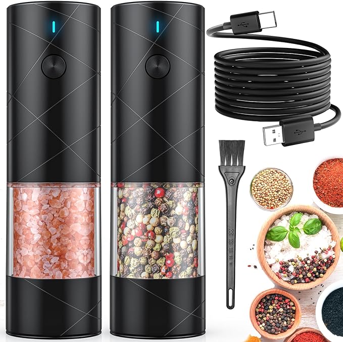 2Pack Electric Salt and Pepper Grinder Set USB Rechargeable by Lidaop