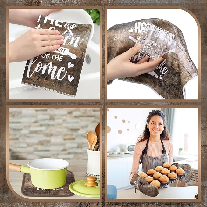 Leinuosen 8 Pcs Kitchen Towels and Oven Mitts Sets Pot Holders Dishcloths Set - Image 5