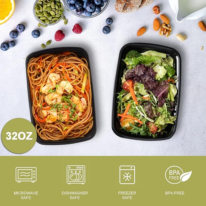 Ezalia 15 Pack- Meal Prep Containers 32oz, Plastic Food Prep Containers Reusable - Image 2