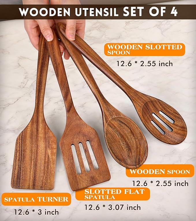 4Pcs Wooden Spatula for Cooking, Acacia Wooden Spatula for Kitchen Use - Image 2