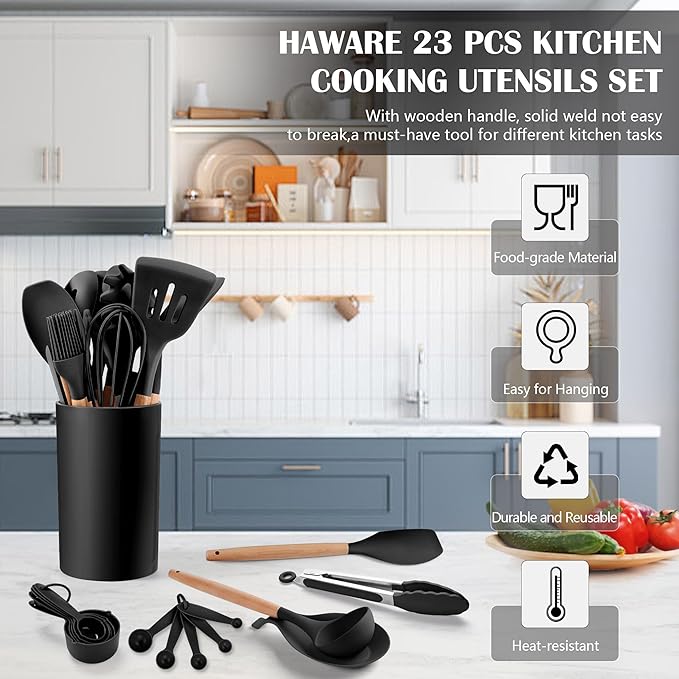 HaWare Kitchen Cooking Utensils Set, 23-Piece Silicone Kitchen Utensils Spatula - Image 3