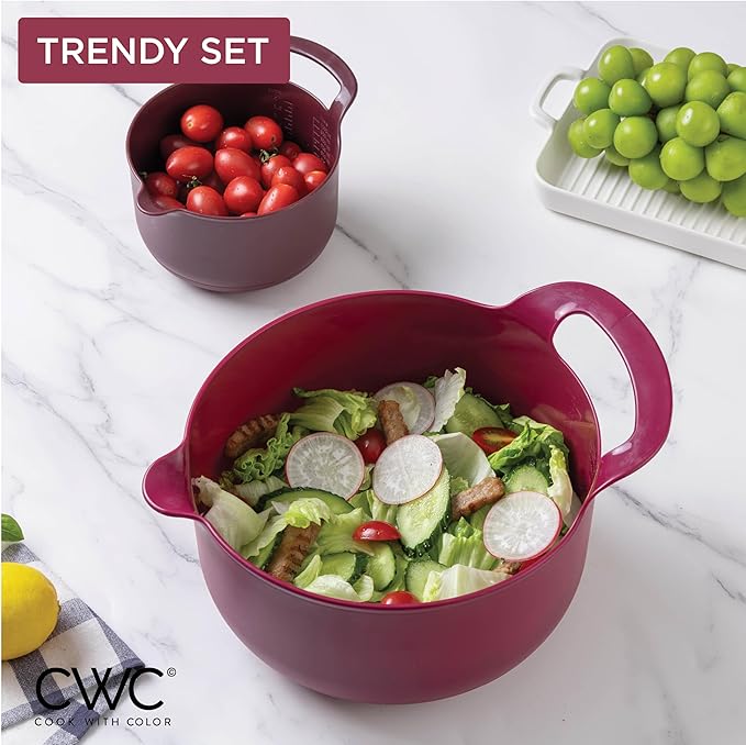 COOK WITH COLOR Nesting Plastic Mixing Bowl Set with Pour Spouts and Handles - Image 5