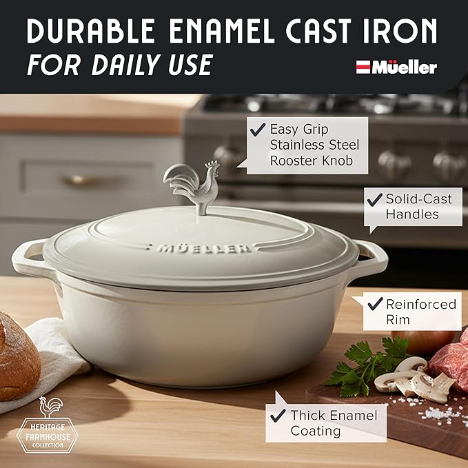 MUELLER HOME 5.5 Quart Enameled Cast Iron Oval Dutch Oven - Image 2
