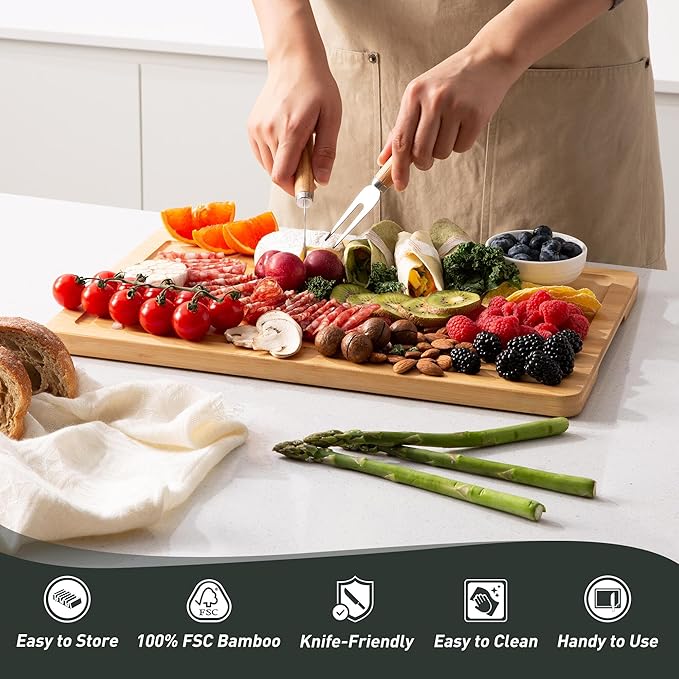Bamboo Cutting Board Set Non Slip Feet Over Sink Chopping Board Christmas Xmas - Image 8