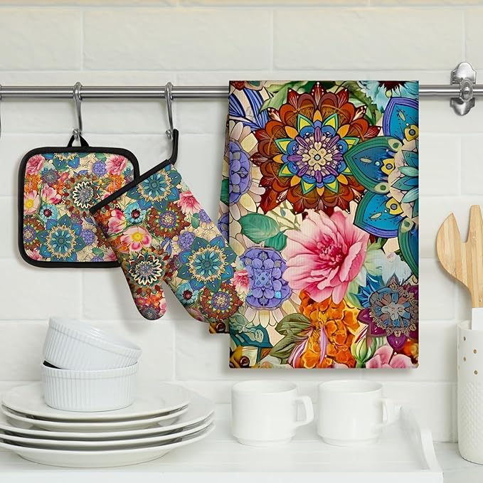 Jingmore 6 Pcs Kitchen Decor Set Accessory Farmhouse Kitchen Towels Pot Holders - Image 2