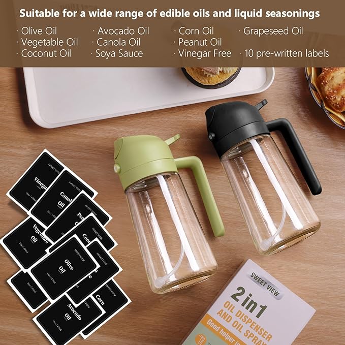 SWEET VIEW Oil Sprayer for Cooking, 16oz/470ml Glass Oil Dispenser/Pour Bottle - Image 7