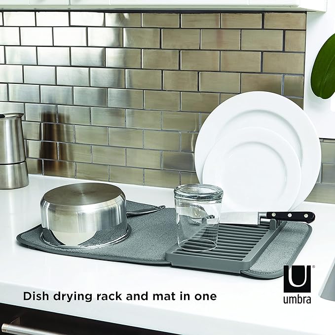 Umbra Udry Dish Rack and Microfiber Drying Mat – Space-Saving Design Folds Up - Image 6