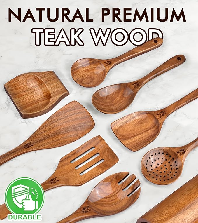 Wooden Spoons for Cooking, Comfortable Grip Wooden Cooking Utensils Set - Image 2