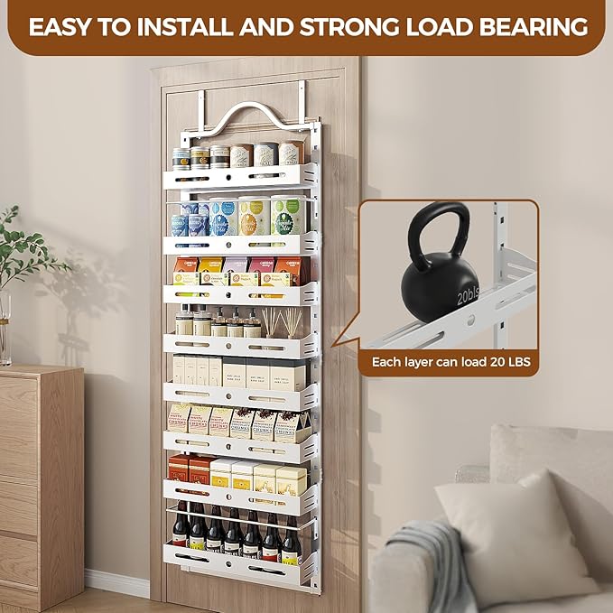 8-Tier Over The Door Pantry Organizer, Large 2 IN 1 Wall Mount or Hanging Spice - Image 4