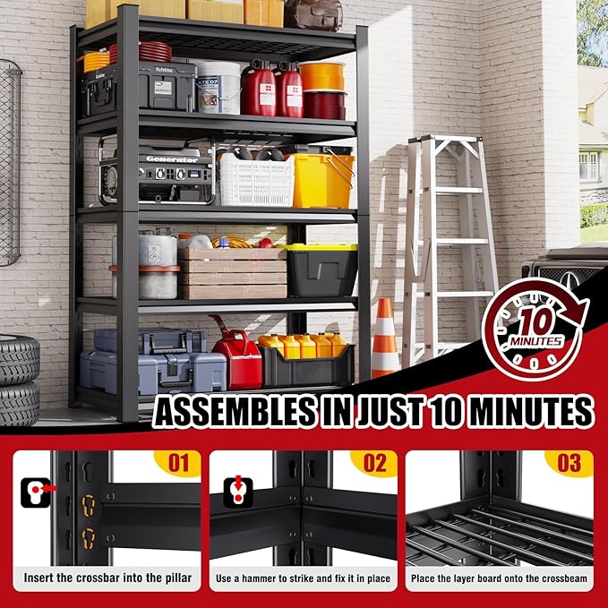 Set of 3 Garage Shelving-3000 lbs 5 Tier Storage Shelves, Adjustable Heavy Duty - Image 6