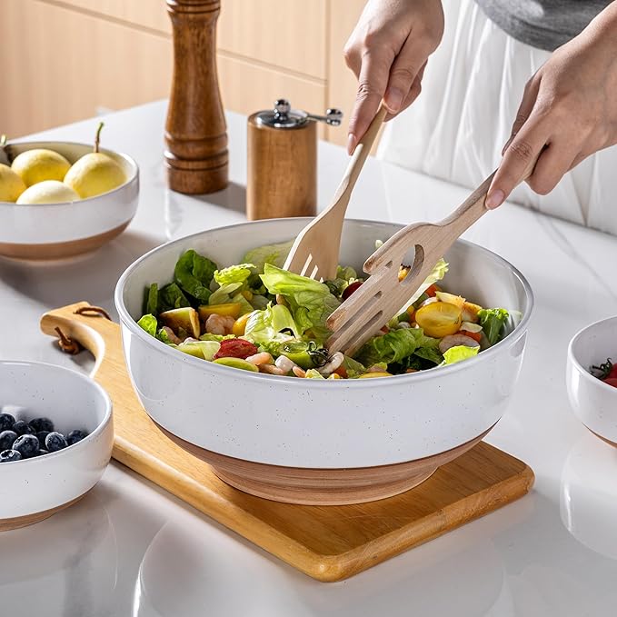 AmorArc 9.8’’ Extra Large Ceramic Salad Bowls, 90 OZ Serving Bowls Set of 2 - Image 4