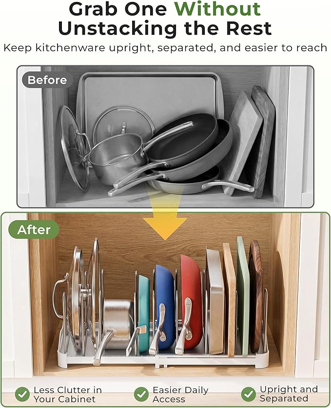 EVERIE Adjustable Bakeware Organizer Pot Lid Holder Rack - Image 8