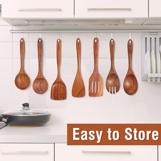Mooues 12 Piece Wooden Spoons for Cooking, Wooden Utensils for Cooking - Image 5