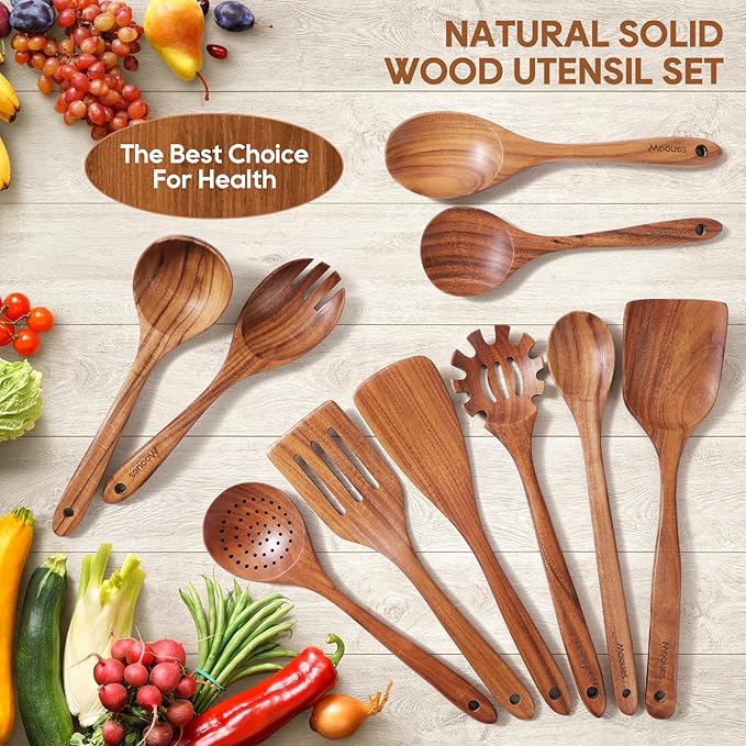 Wooden Spoons for Cooking, Comfortable Grip, Heat Resistant Kitchen Utensils - Image 8