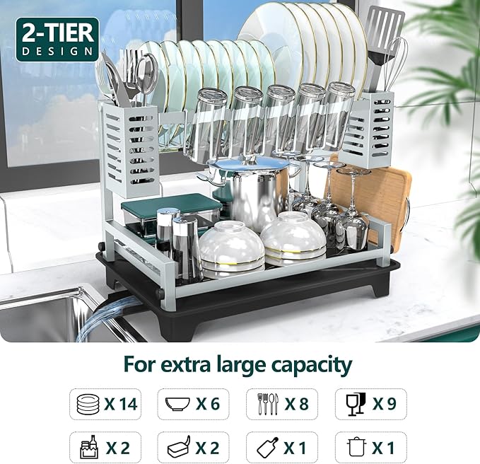 B-Land Dish Drying Rack, 2 Tier Dish Racks - Image 2
