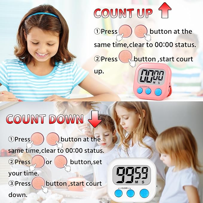 Timer for Kids Teachers Digital Kitchen Timers for Cooking Large Magnetic - Image 6