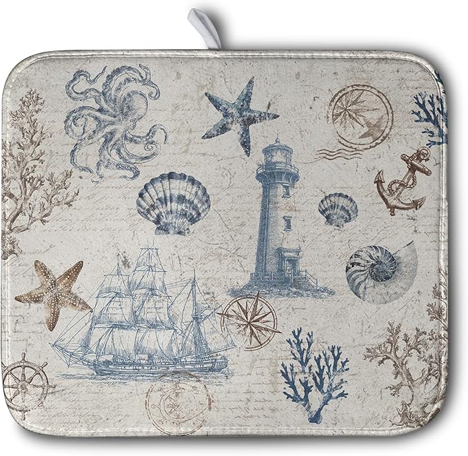 Nautical Coastal Dish Drying Mat by Kwlegh
