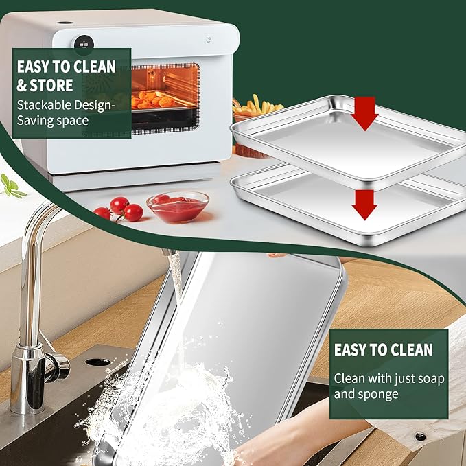 Small Baking Sheet with Rack Set, CEKEE Stainless Steel Small Baking Pan and - Image 6