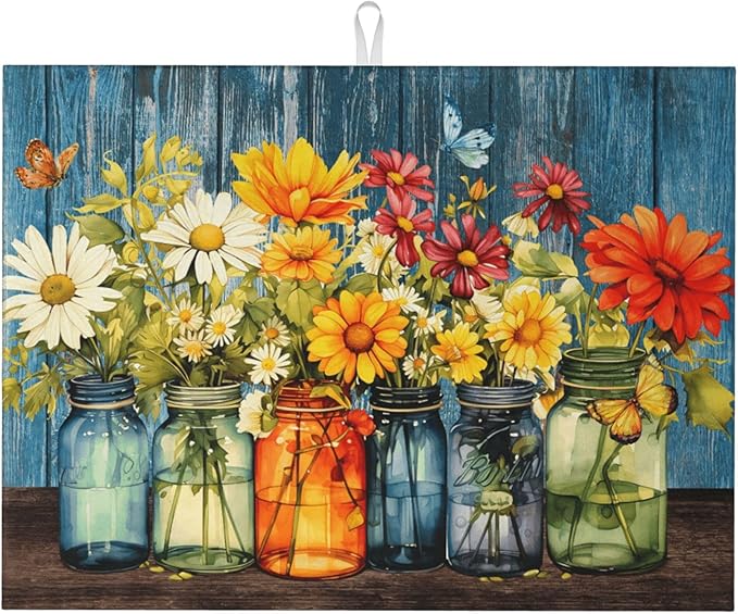 Daisy Dish Drying Mat for Kitchen Counter, Microfiber Floral Dish Mats for by Unknown