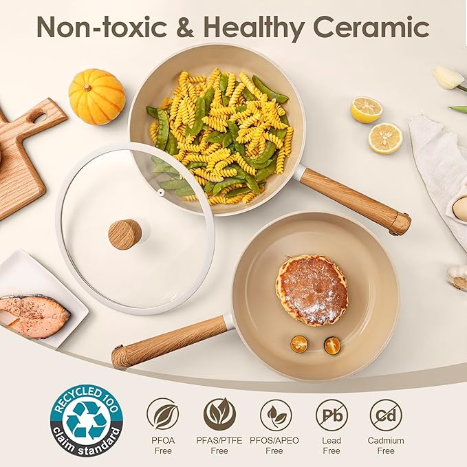 SENSARTE 14Pcs Ceramic Nonstick Cookware Set, Non-toxic Healthy Pots and Pans - Image 5