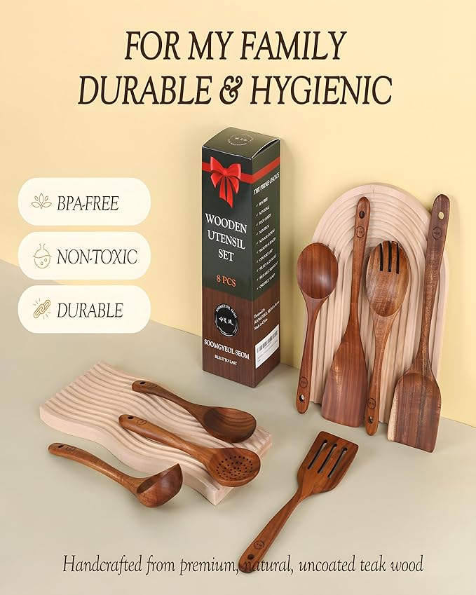8-Piece Natural Teak Wood Utensil Set - Image 5