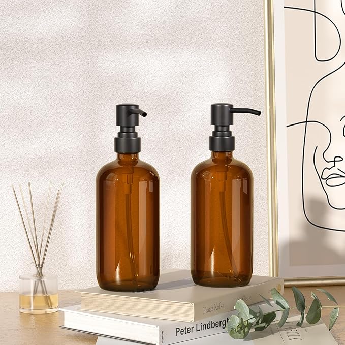AmazerBath Amber Glass Soap Dispenser, 2 Pack Soap Dispenser Set - Image 8
