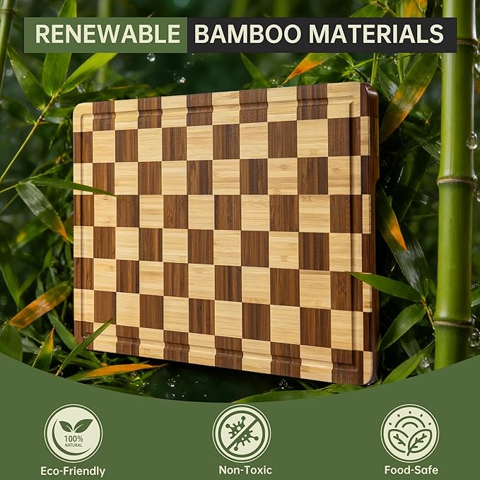 THETCHRY Bamboo Cutting Boards for Kitchen, Checkered Wooden Cutting Board - Image 7