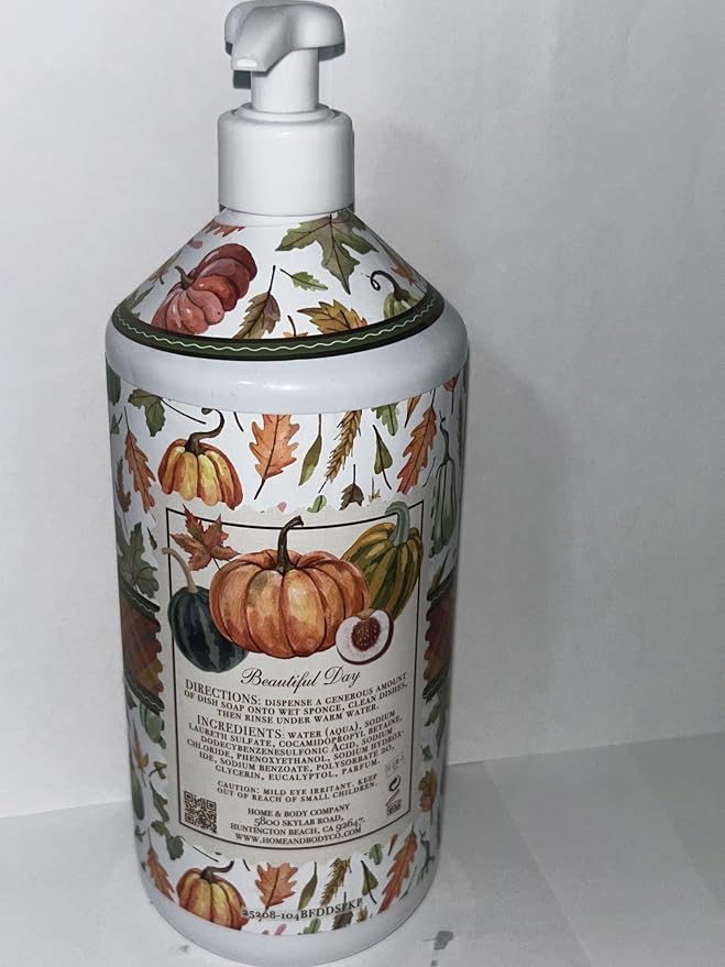 Beautiful Day Pumpkin Peach Dish Soap with Essential Oils – Powerful Grease Fighting Liquid Soap, Fresh Fruity Scent, Gentle on Hands, Effective Kitchen Cleaning