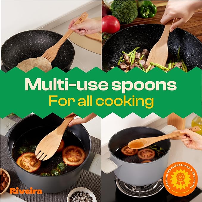 Riveira Cherry Wooden Spoons for Cooking Set of 6 – Natural Cherry Wooden - Image 4