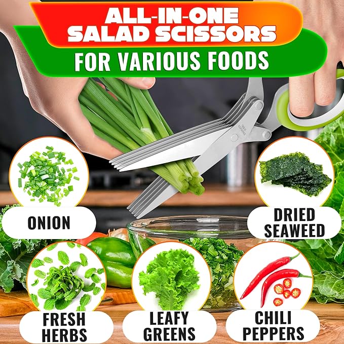 Herb Scissors with 5 Blades and Cover – Stainless Steel Herb Cutter with - Image 6