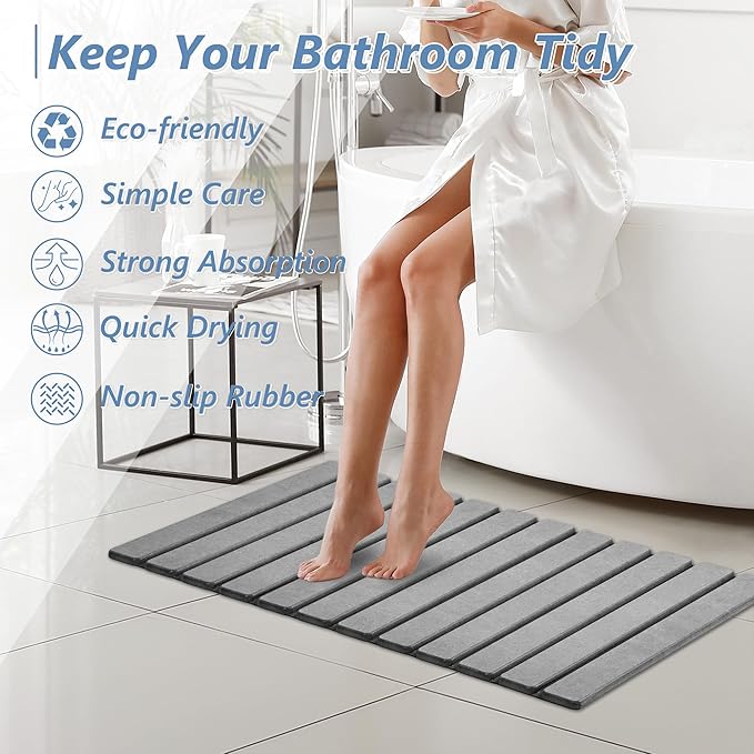 AWW Foldable Stone Bath Mat, Quick Dry Diatomaceous Earth Bath Mat - Image 8
