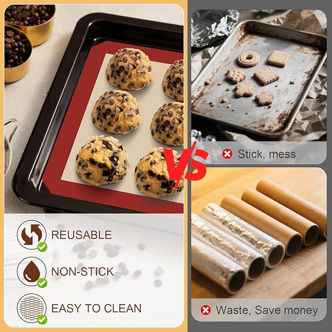 HOTEC Silicone Baking Mats 3 Pack – Thickened Non-Stick Reusable Silicone - Image 6