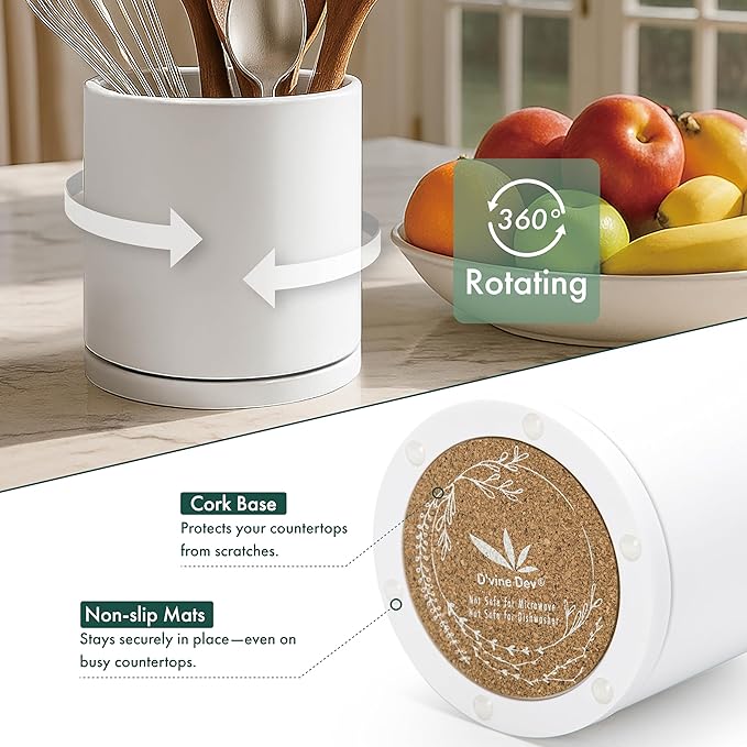 D'vine Dev 360° Rotating Utensil Holder Set – 7.2"+5" Kitchen Utensil Crocks - Image 4