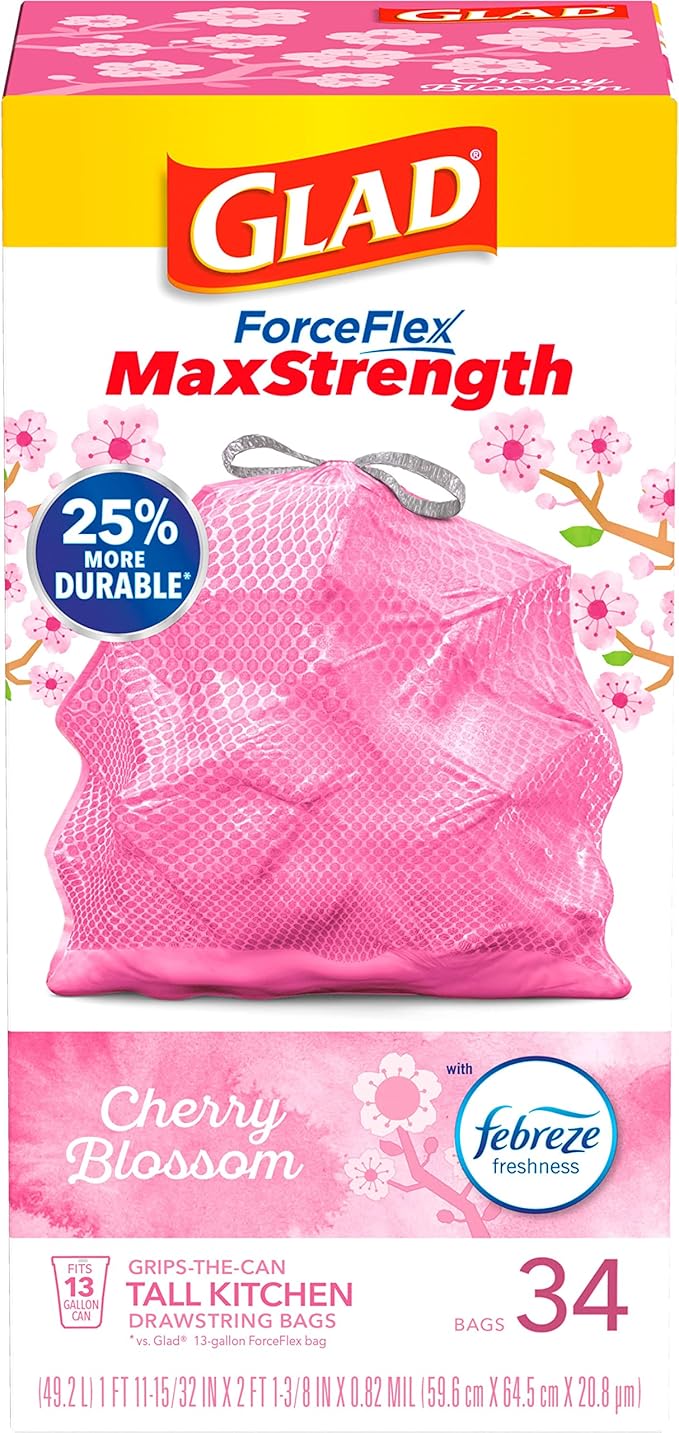 Glad Tall Kitchen Trash Bags 13 Gallon, MaxStrength Cherry Blossom Garbage Bags - Image 10