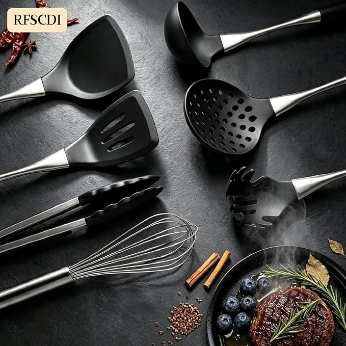 Premium Black Silicone Cooking Utensils Set - Image 2