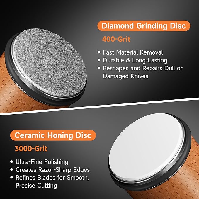 Rolling Knife Sharpener, Diamond & Ceramic Disc, 15° & 20° Magnetic Angle - Image 5