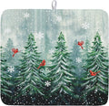 Welcome Winter Pines Tree Dish Drying Mat, Winter Snowflake Dish Drying Mat by Kawani