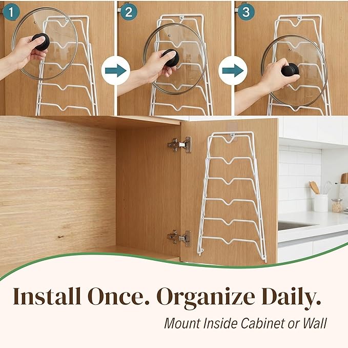Evelots 6 Pot Lid Organizer for Cabinet or Pantry Wall - Image 5