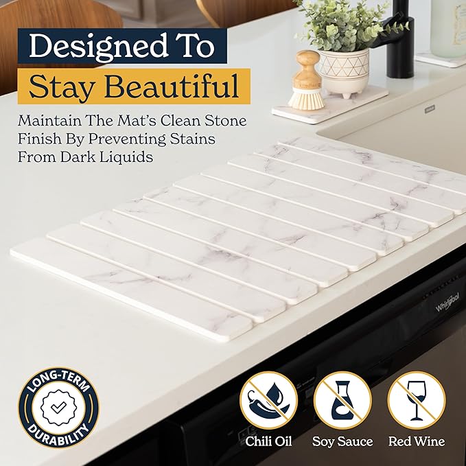 Oleex 3-Pack Stone Dish Drying Mat Set Includes 1 Large 24”x16” & 2 Small 4”x9” - Image 7