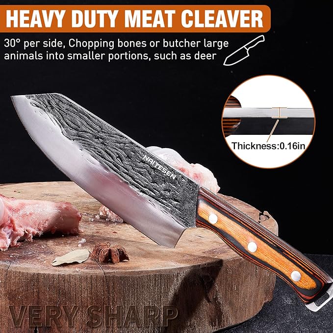 Naitesen 4PCS Hand Forged Butcher Knife and Kitchen Knife 2 in 1 Set, Heavy - Image 2