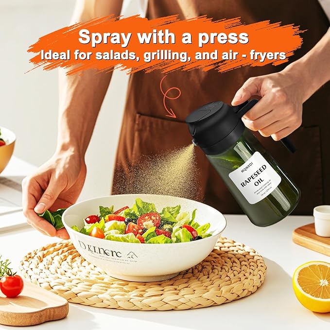mqnxoi 2 in 1 Glass Oil Sprayer & Dispenser, 16oz/470ml Olive Cooking, Air Fryer - Image 6