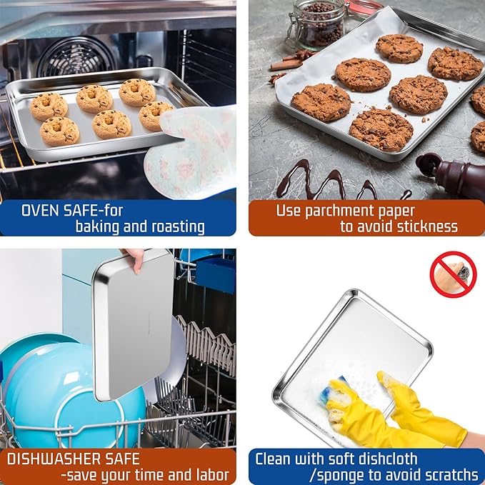 P&P CHEF 10.5 Inch Baking Cookie Sheet, Oven Pan Tray Stainless Steel Sheet Pan - Image 6