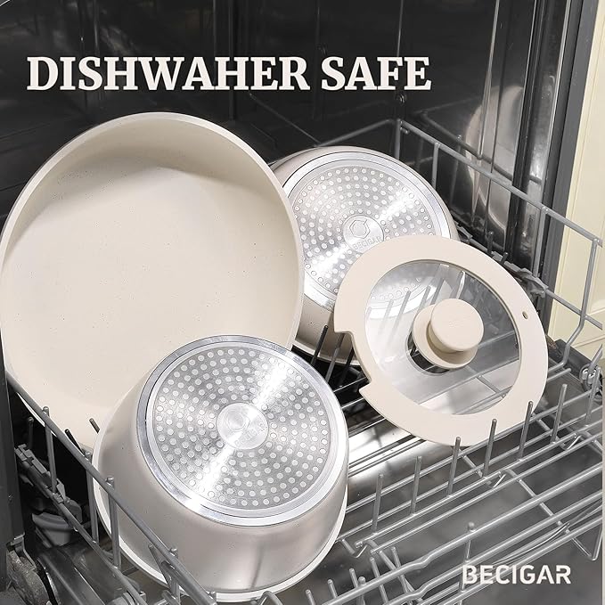 BECIGAR 8pcs Ceramic Pots and Pans Set, Non Stick Cookware Set, Detachable - Image 6