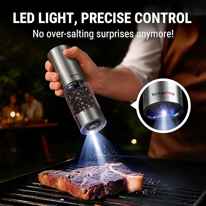 TempPro 100ml Electric Salt and Pepper Grinder Set Rechargeable, Automatic - Image 7