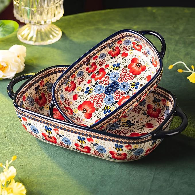Baking Dish Ceramic Baking Pan Blue Casserole Dish Porcelain rectangular Baking - Image 3