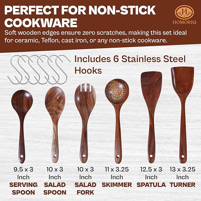 6-Piece Teak Wooden Cooking Utensils Set – Heat-Resistant Spoons & Spatulas | - Image 3
